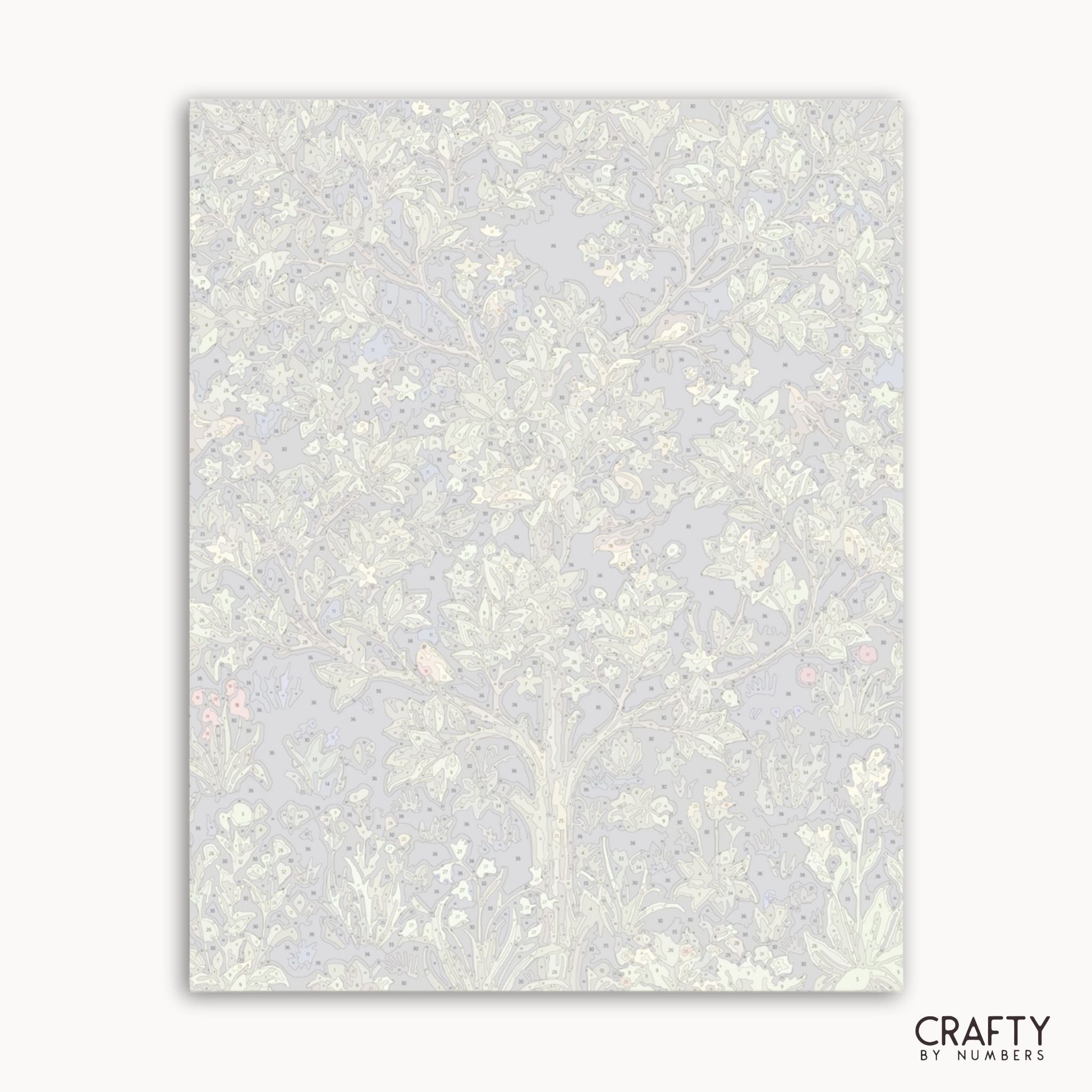 Sheet of paper with floral pattern on a white background, branded 'Crafty by Numbers'.