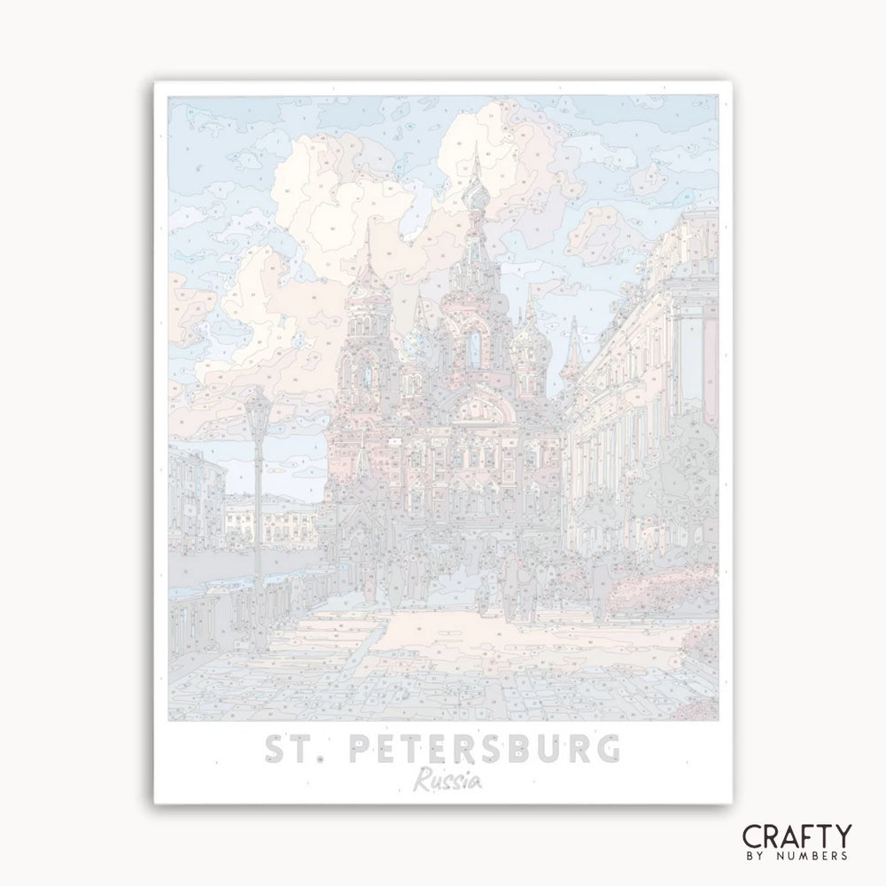 Framed artwork of St. Petersburg, Russia with a pastel color palette.
