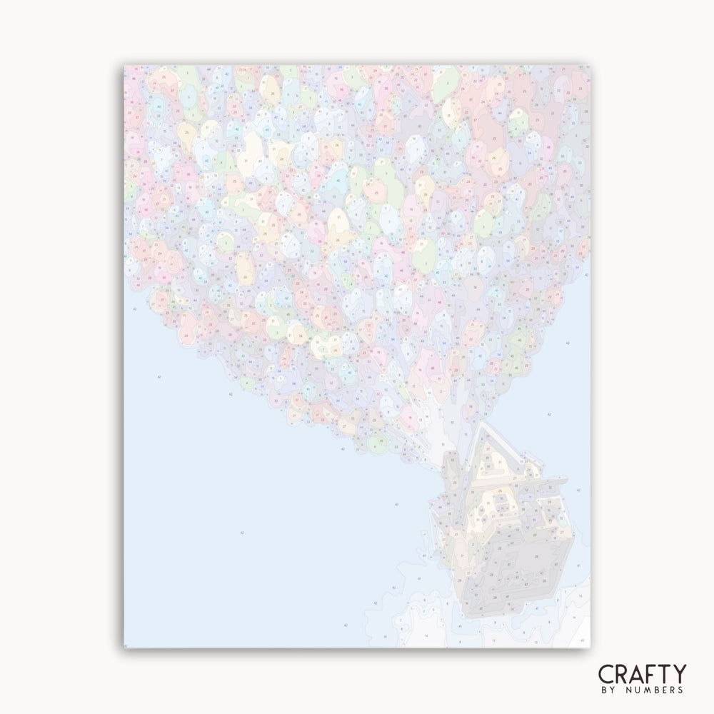 Iridescent balloon design on a light blue background with 'Crafty by Numbers' branding.
