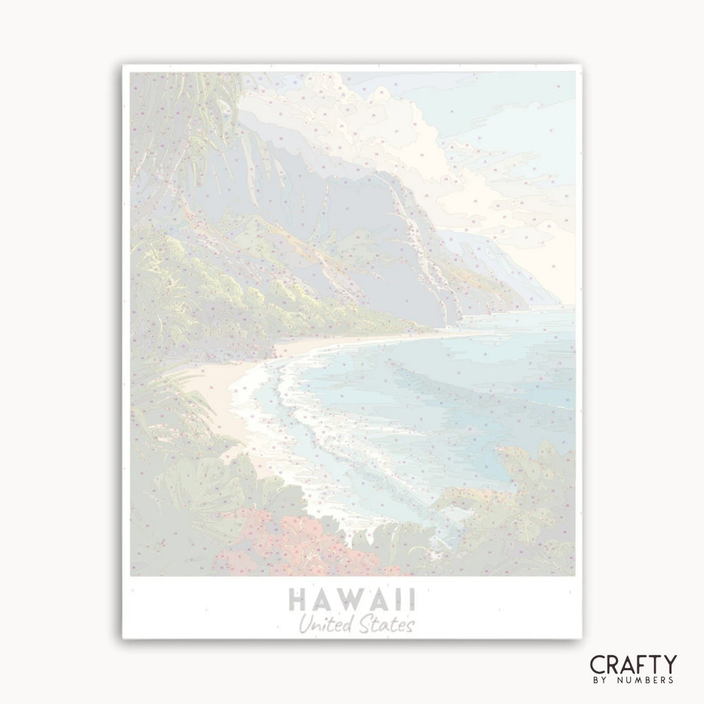 Poster of a mountainous landscape with 'Hawaii, United States' text and 'Crafty by Numbers' branding.