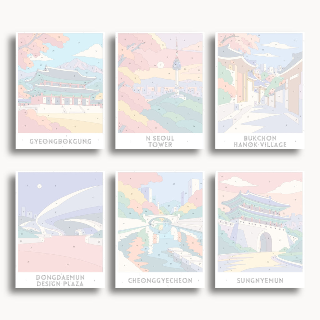 Seoul travel poster mini paint by numbers collection
