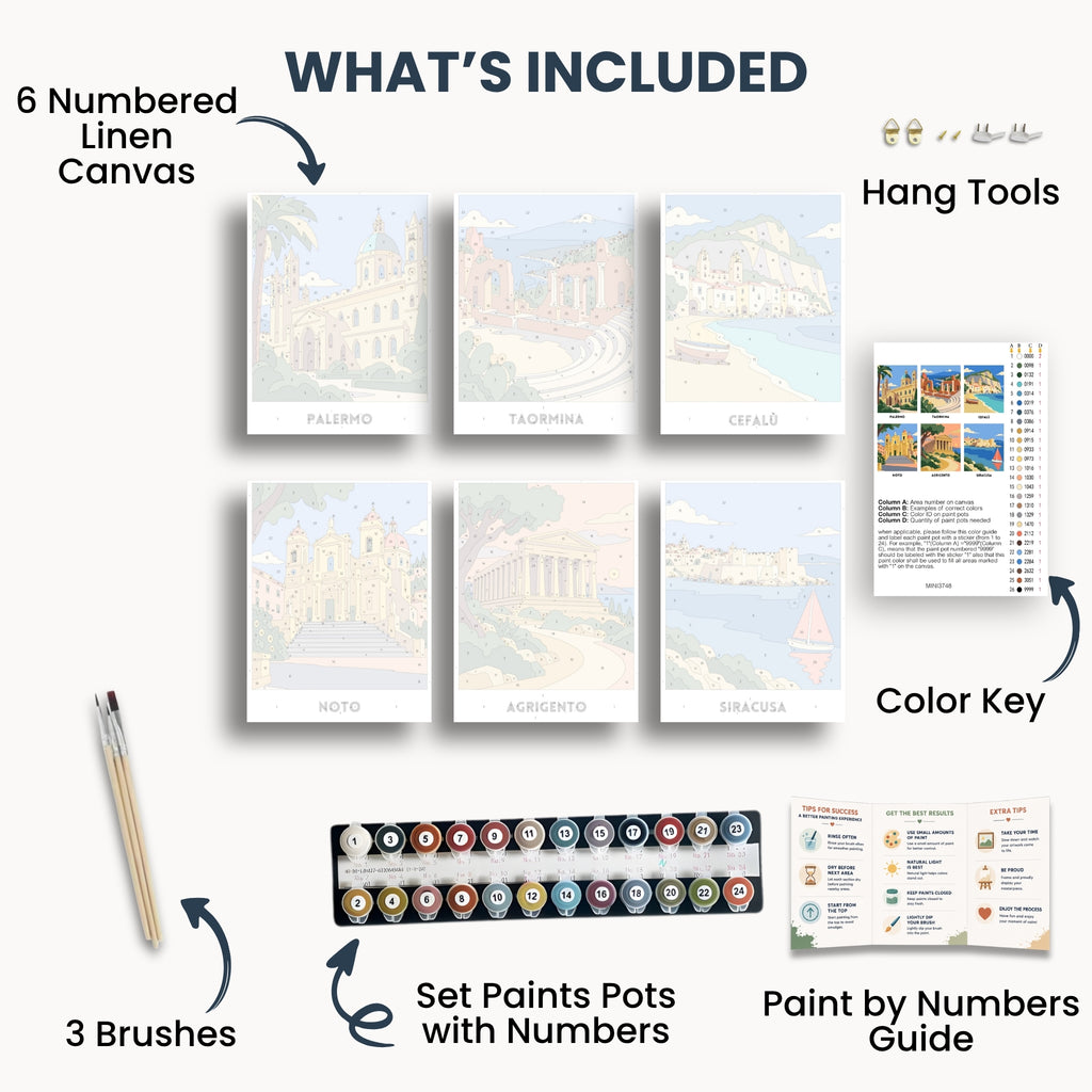 Sicily travel poster mini paint by numbers collection
