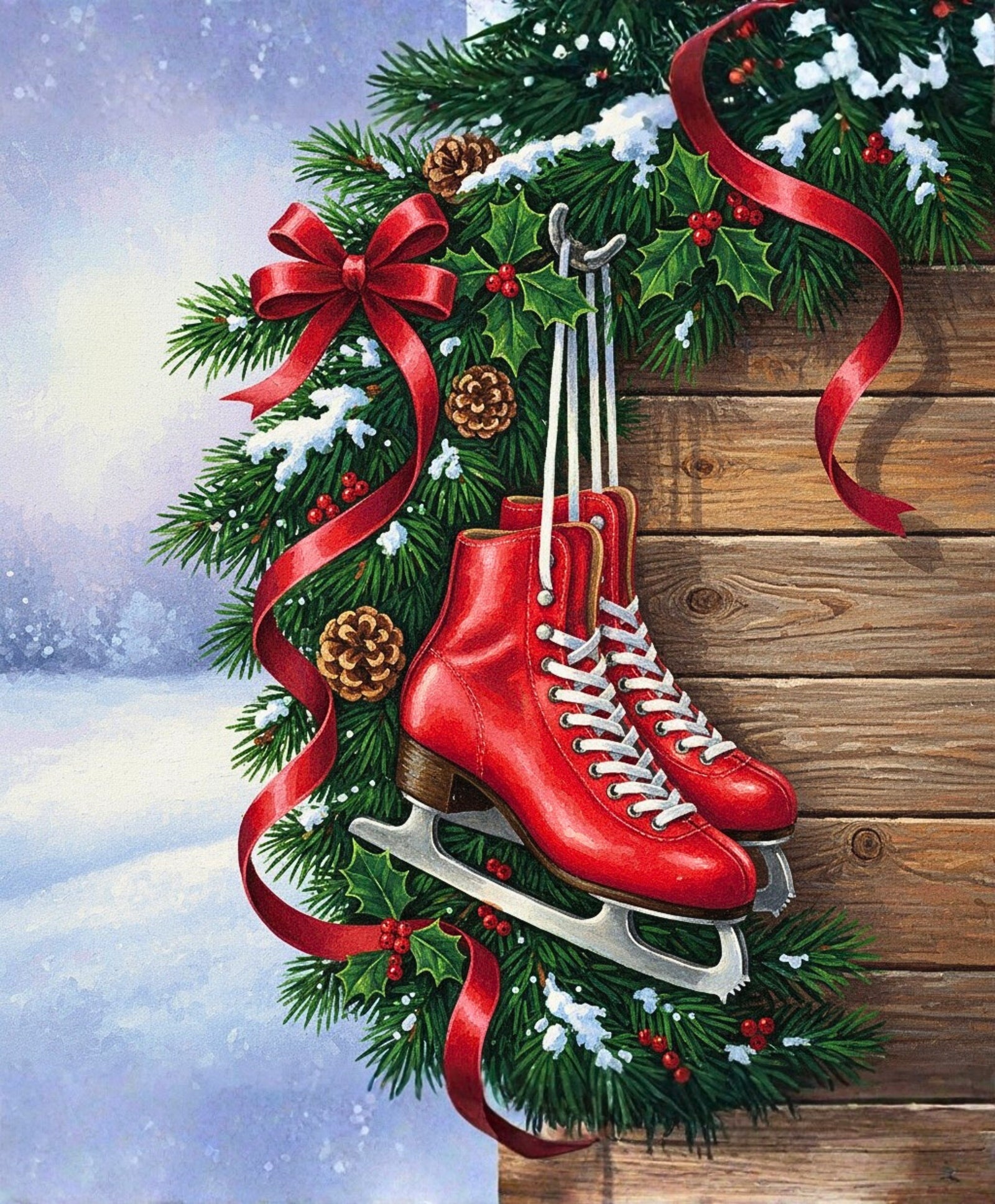 Skating into Christmas paint by numbers artwork
