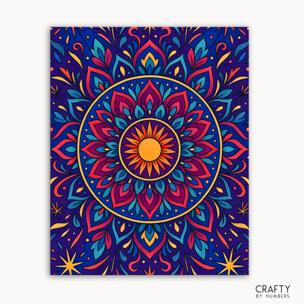 Sea Spirit Mandala Paint by Numbers kit featuring a vibrant aquatic mandala design with coral branches, seashells, and flowing sea patterns in calming blues and coral tones