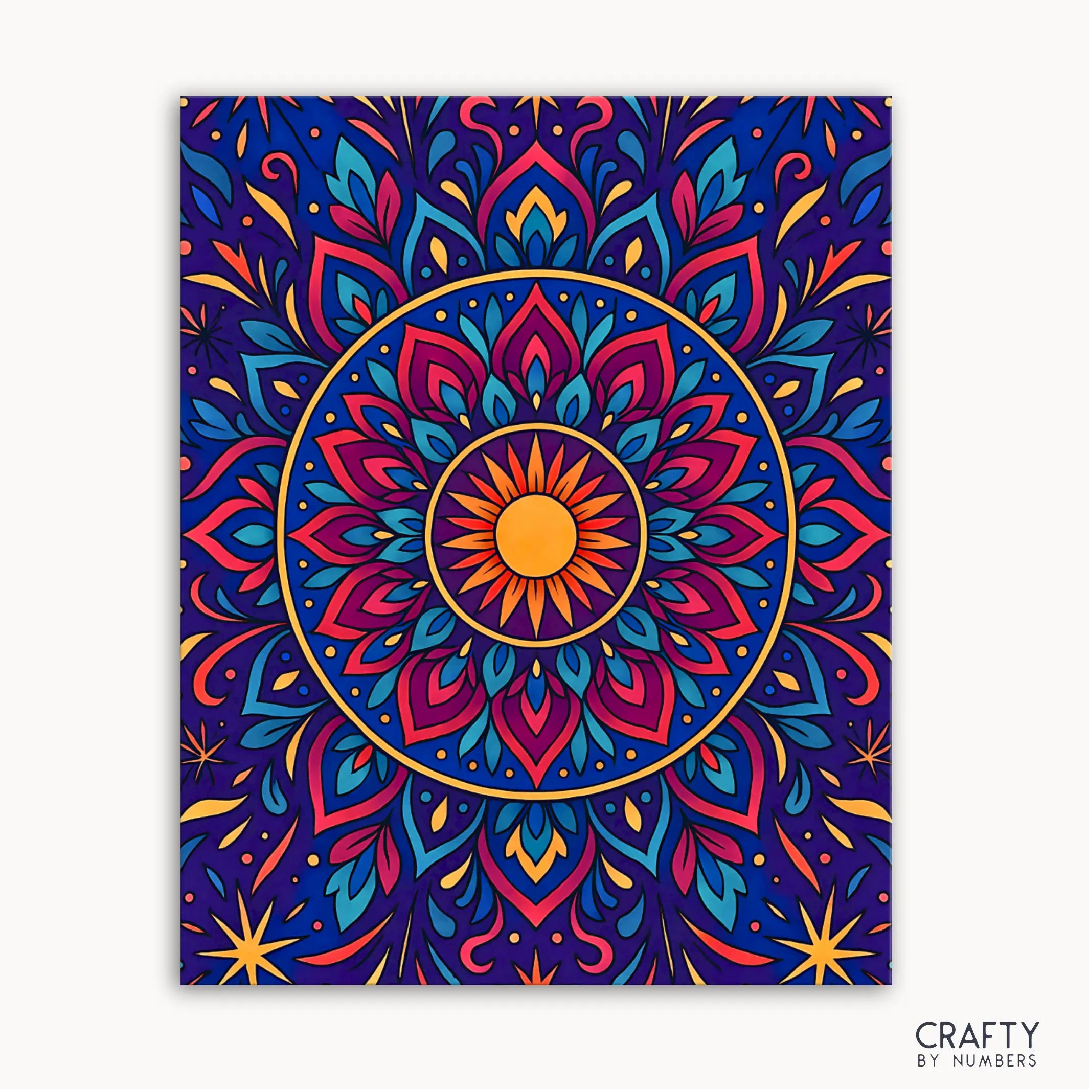 Sea Spirit Mandala Paint by Numbers kit featuring a vibrant aquatic mandala design with coral branches, seashells, and flowing sea patterns in calming blues and coral tones