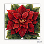 A paint by numbers kit depicting a vibrant red poinsettia flower with green leaves.