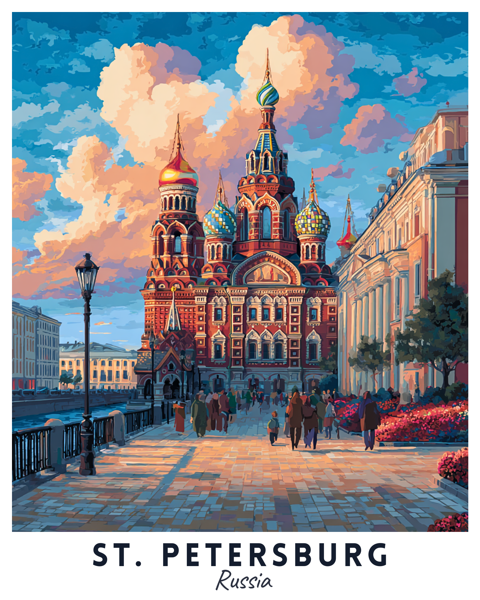 Painting of St. Basil's Cathedral in St. Petersburg, Russia