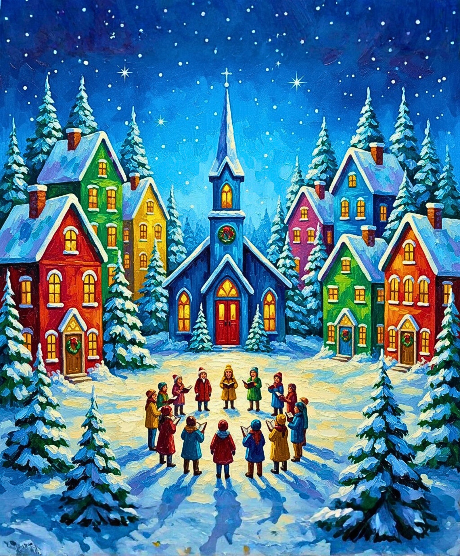 Starlit Christmas Choir paint by numbers artwork