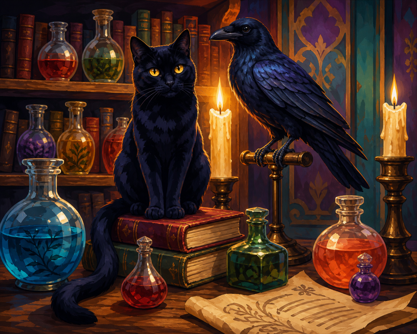Magical Cat And Raven