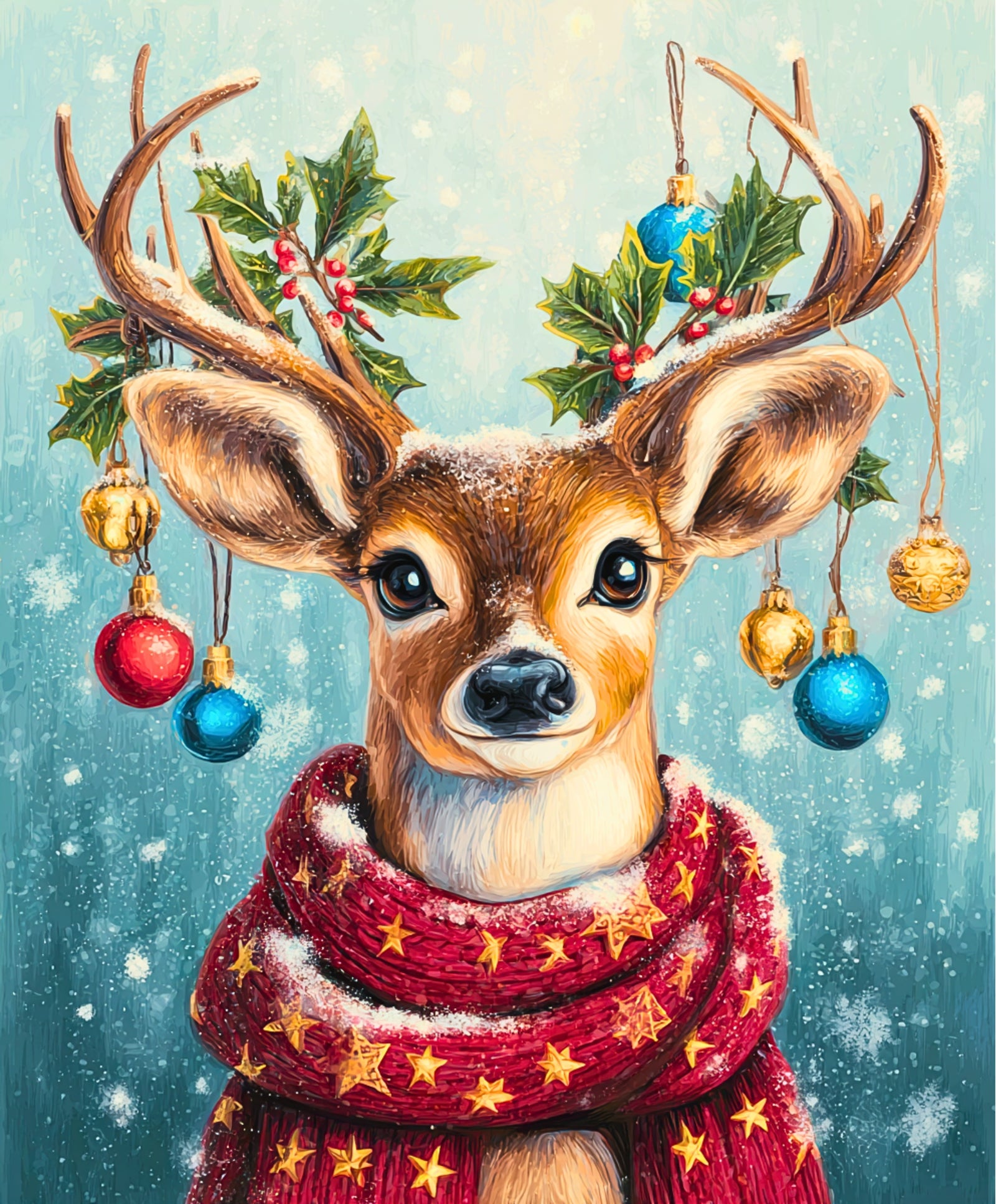 Starry Snowscape Stag paint by numbers artwork