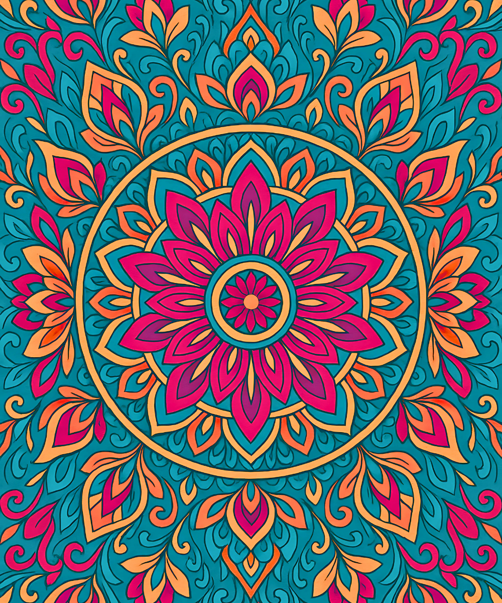 Close-up of the Sunrise Spirit Mandala linen canvas showing detailed numbered sections for easy and precise painting