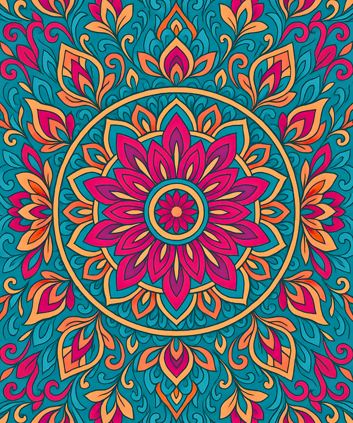 Close-up of the Sunrise Spirit Mandala linen canvas showing detailed numbered sections for easy and precise painting