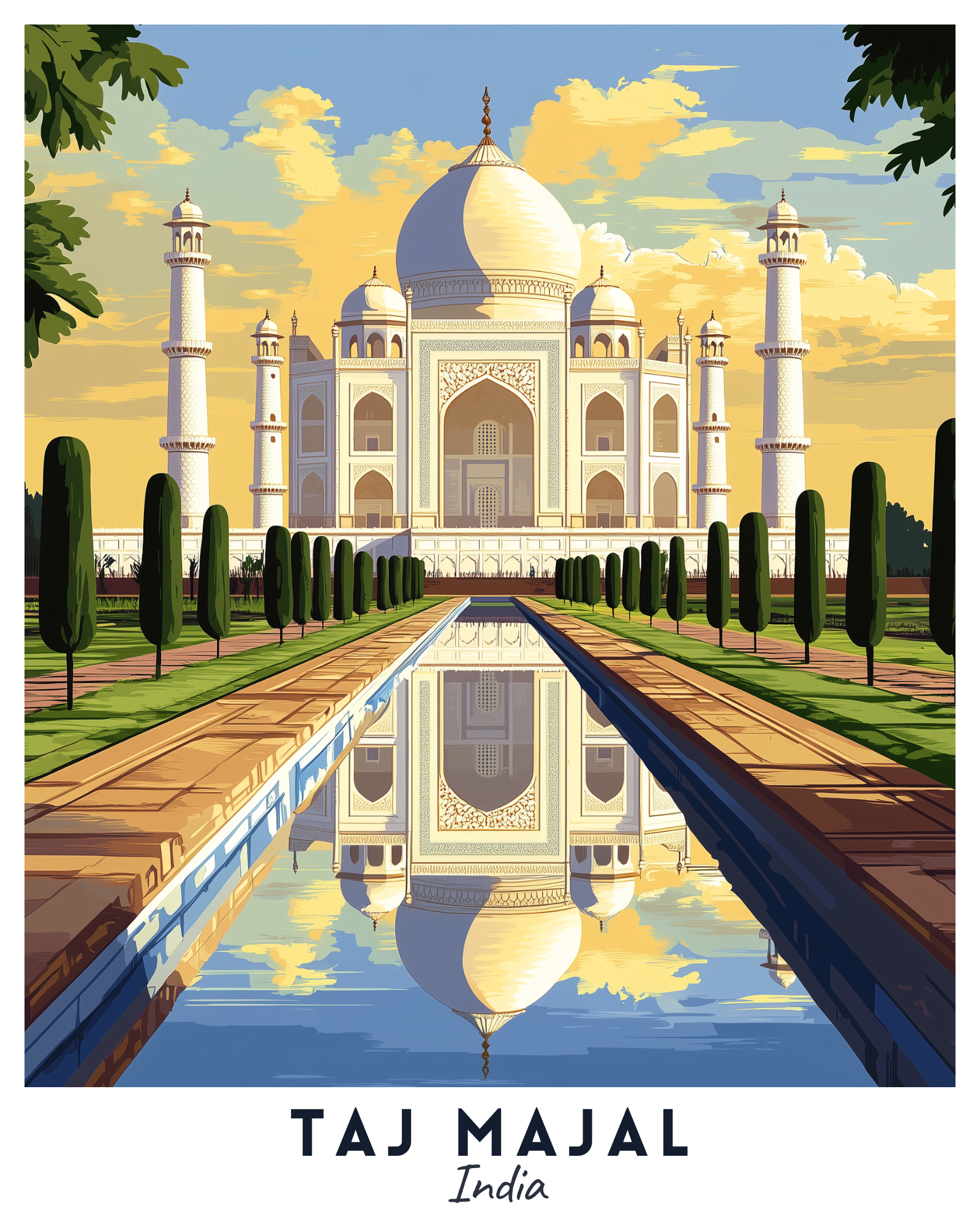 paint by number travel poster of taj mahal india to portrait love.