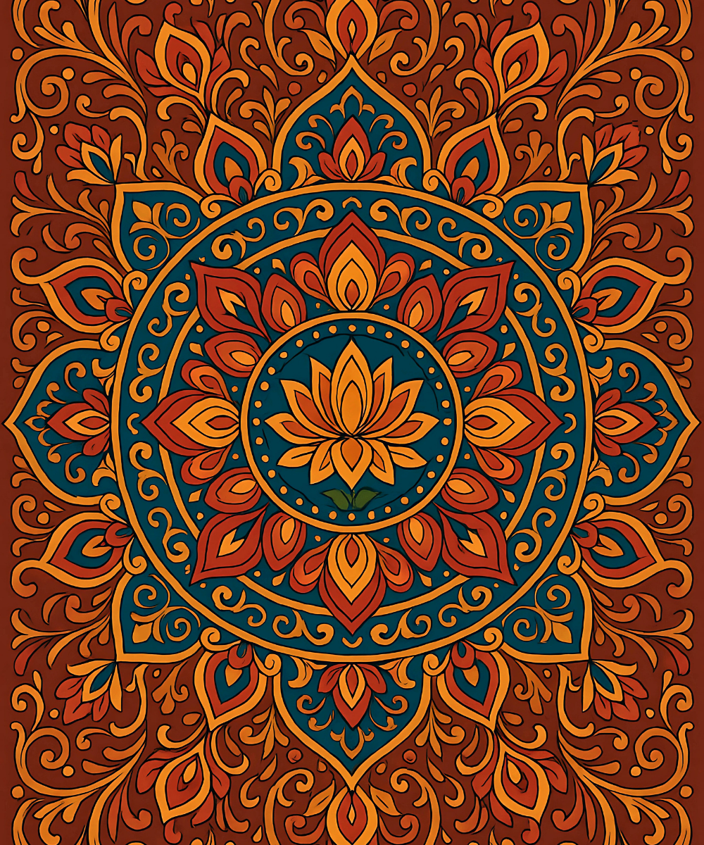 Close-up of the Terracotta Lotus Mandala linen canvas showing detailed numbered sections for easy and precise painting