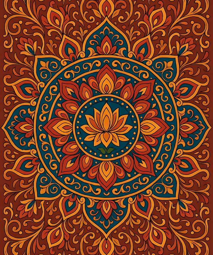 Close-up of the Terracotta Lotus Mandala linen canvas showing detailed numbered sections for easy and precise painting