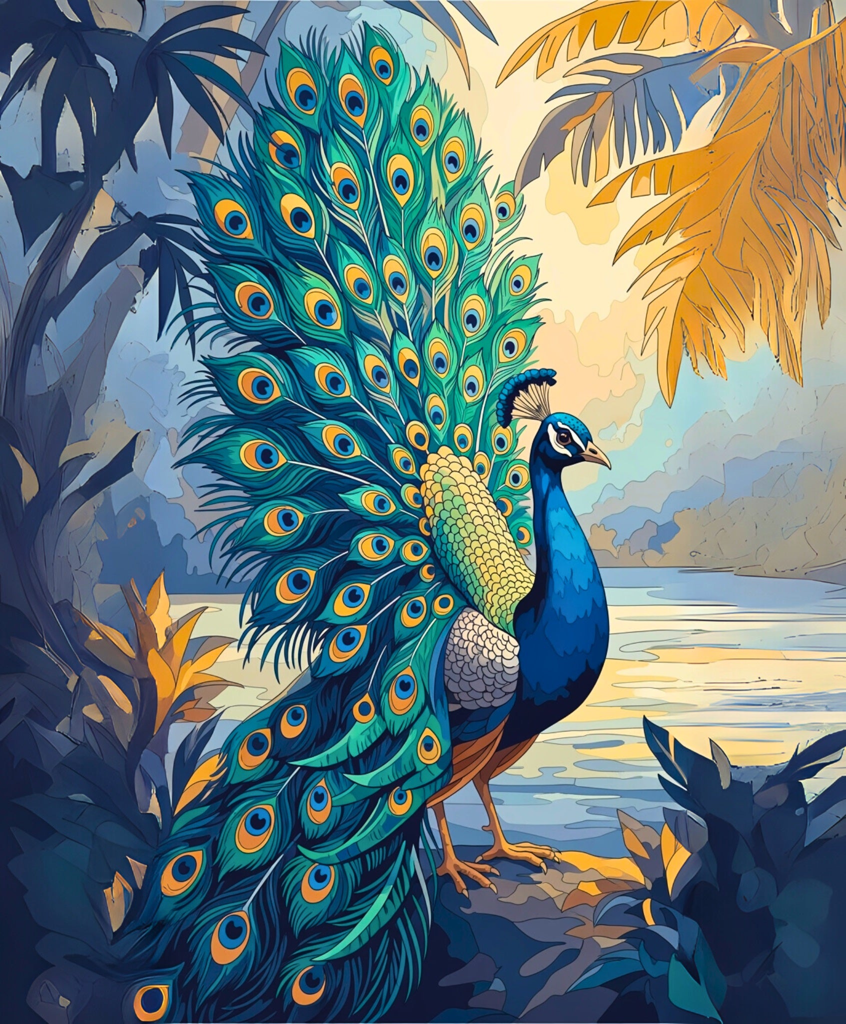 Peacock with vibrant feathers in a natural setting