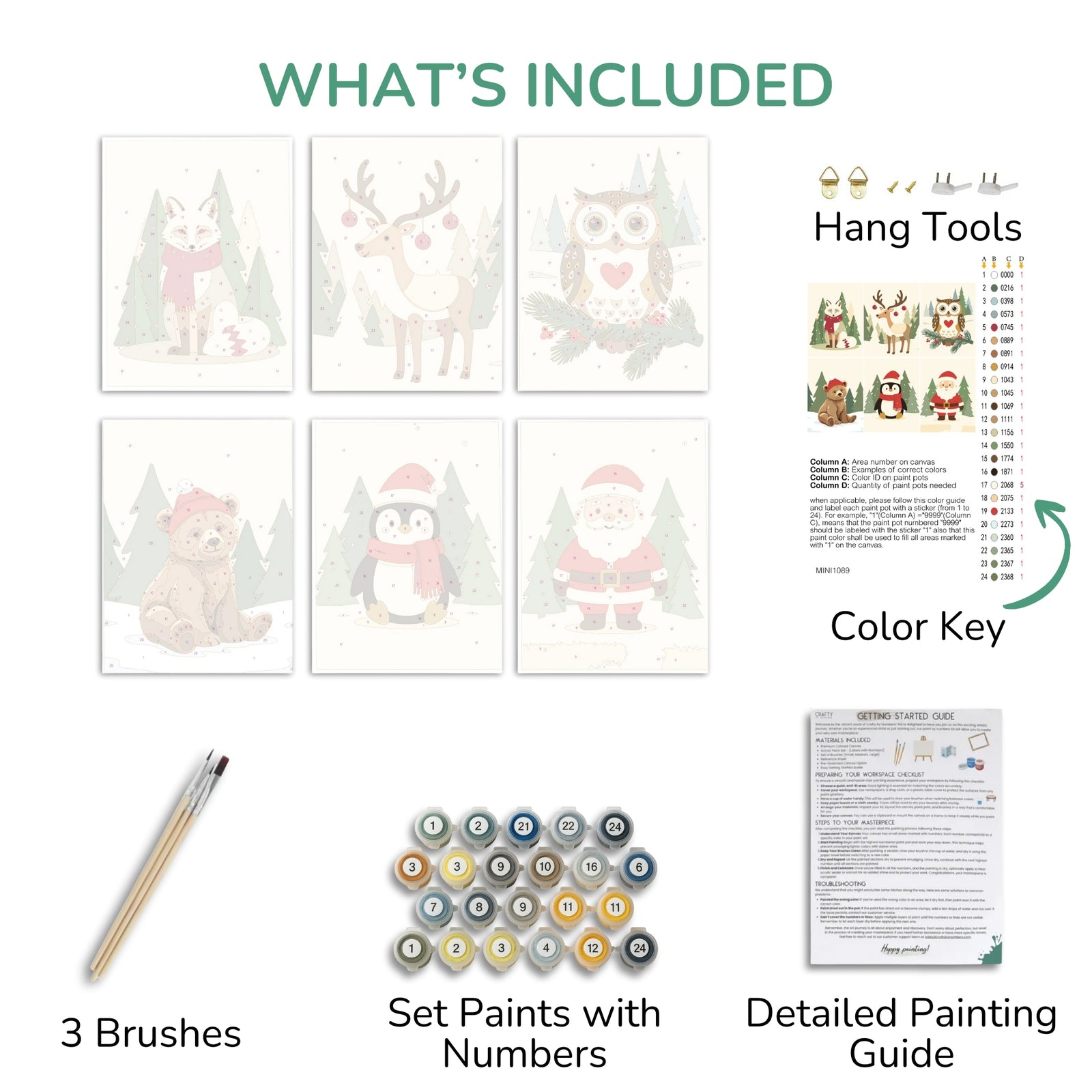 Winter Friends – Set of 6 Mini Paint by Numbers paint by numbers artwork