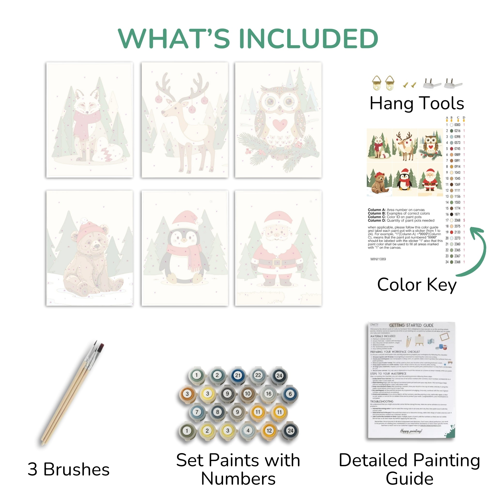 Winter Friends – Set of 6 Mini Paint by Numbers