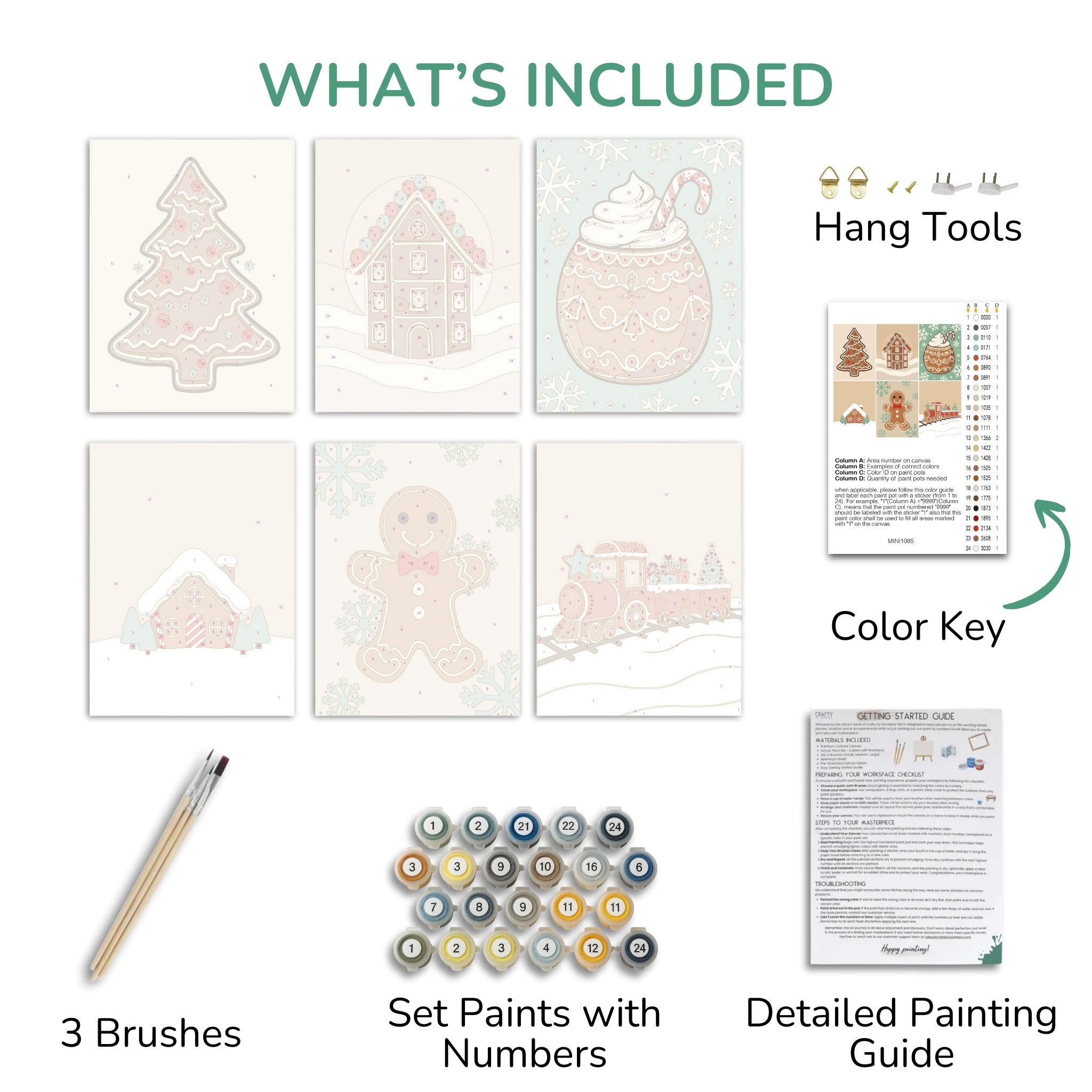 Cozy Gingerbread – Set of 6 Mini Paint by Numbers