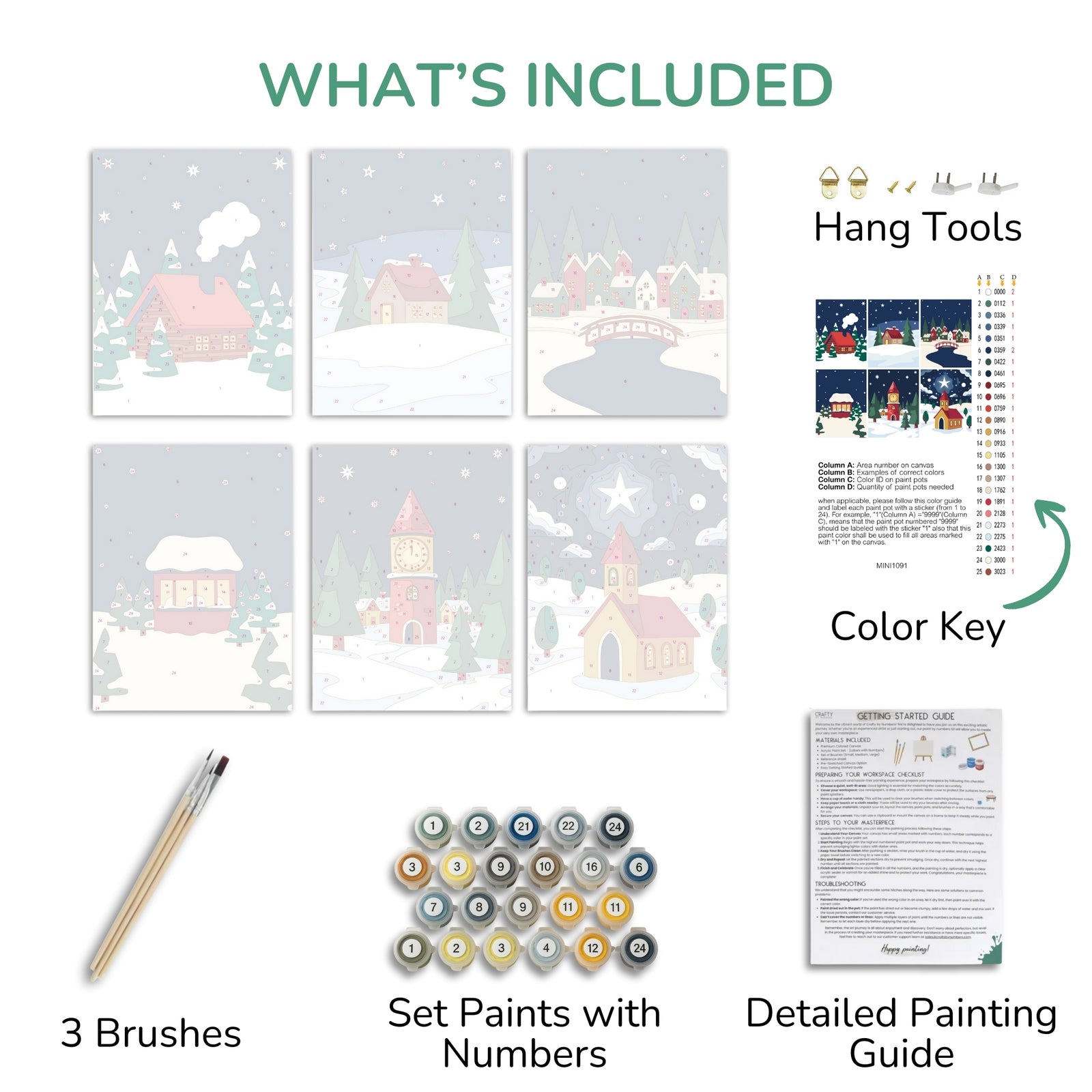Winter Village – Set of 6 Mini Paint by Numbers paint by numbers artwork
