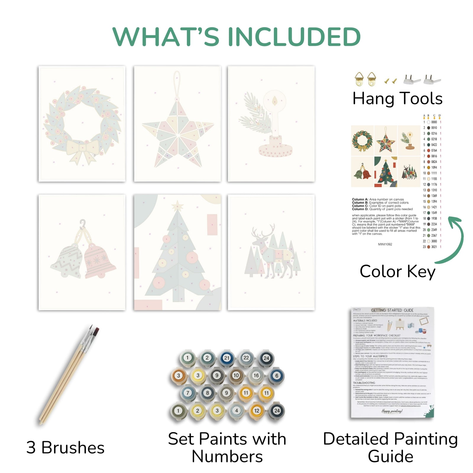 Modern Holly – Set of 6 Mini Paint by Numbers paint by numbers artwork