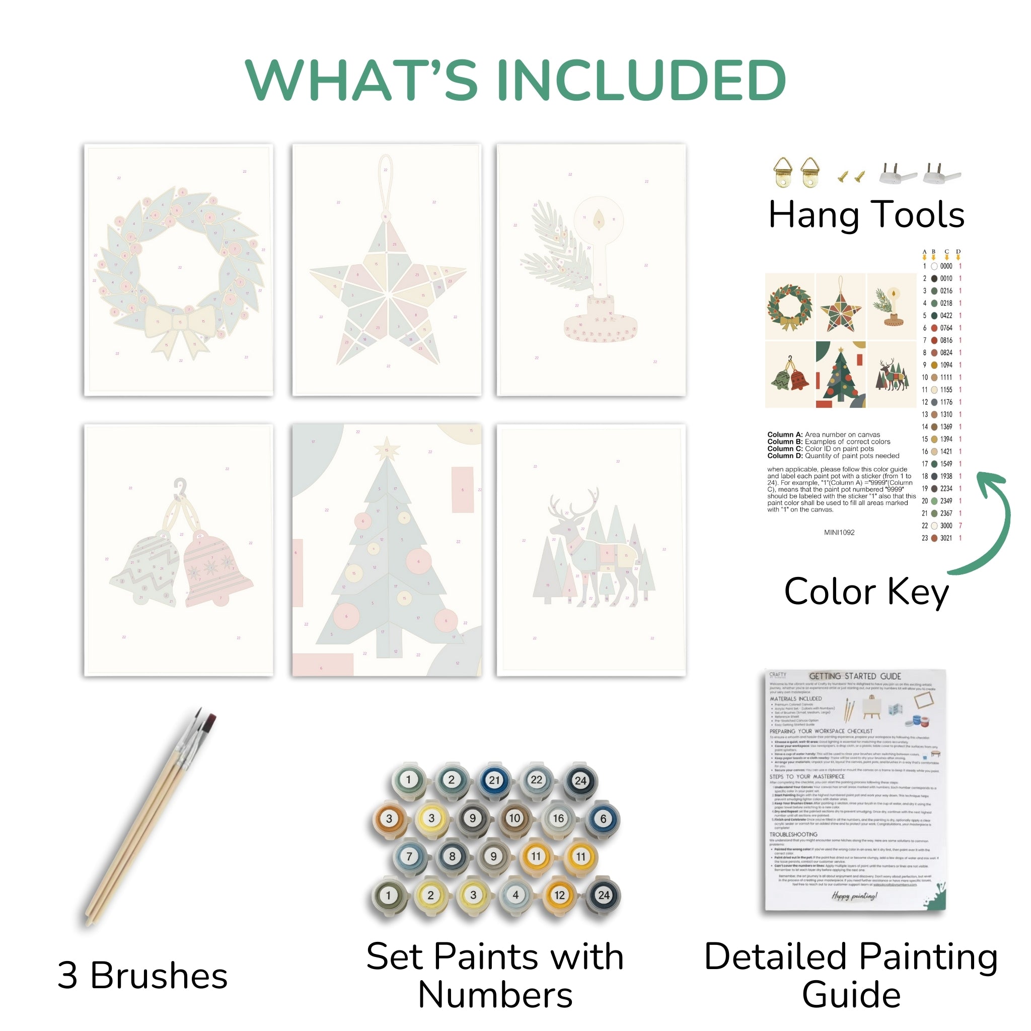 Modern Holly – Set of 6 Mini Paint by Numbers
