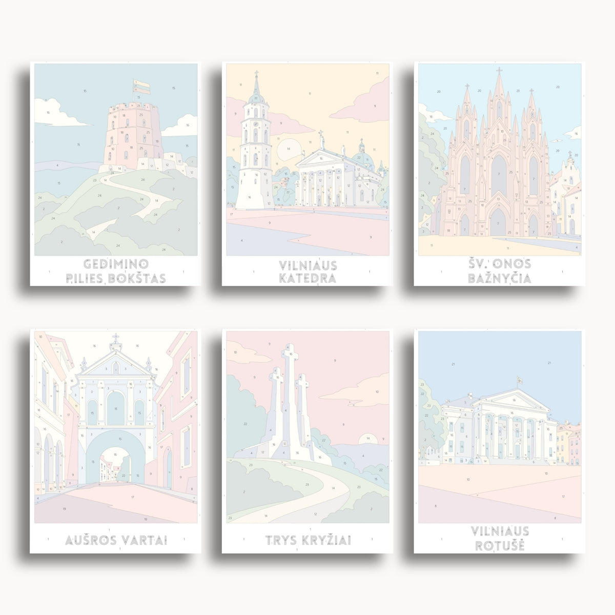 Vilnius travel poster mini paint by numbers collection