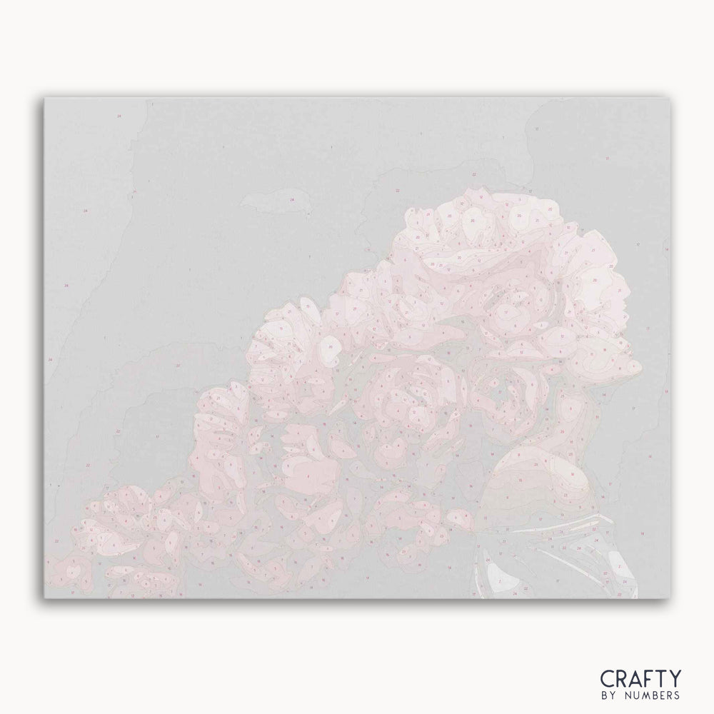 Whispers Among Roses paint by number showing delicate roses and vibrant colors, inspired by famous paintings and famous flower paintings.