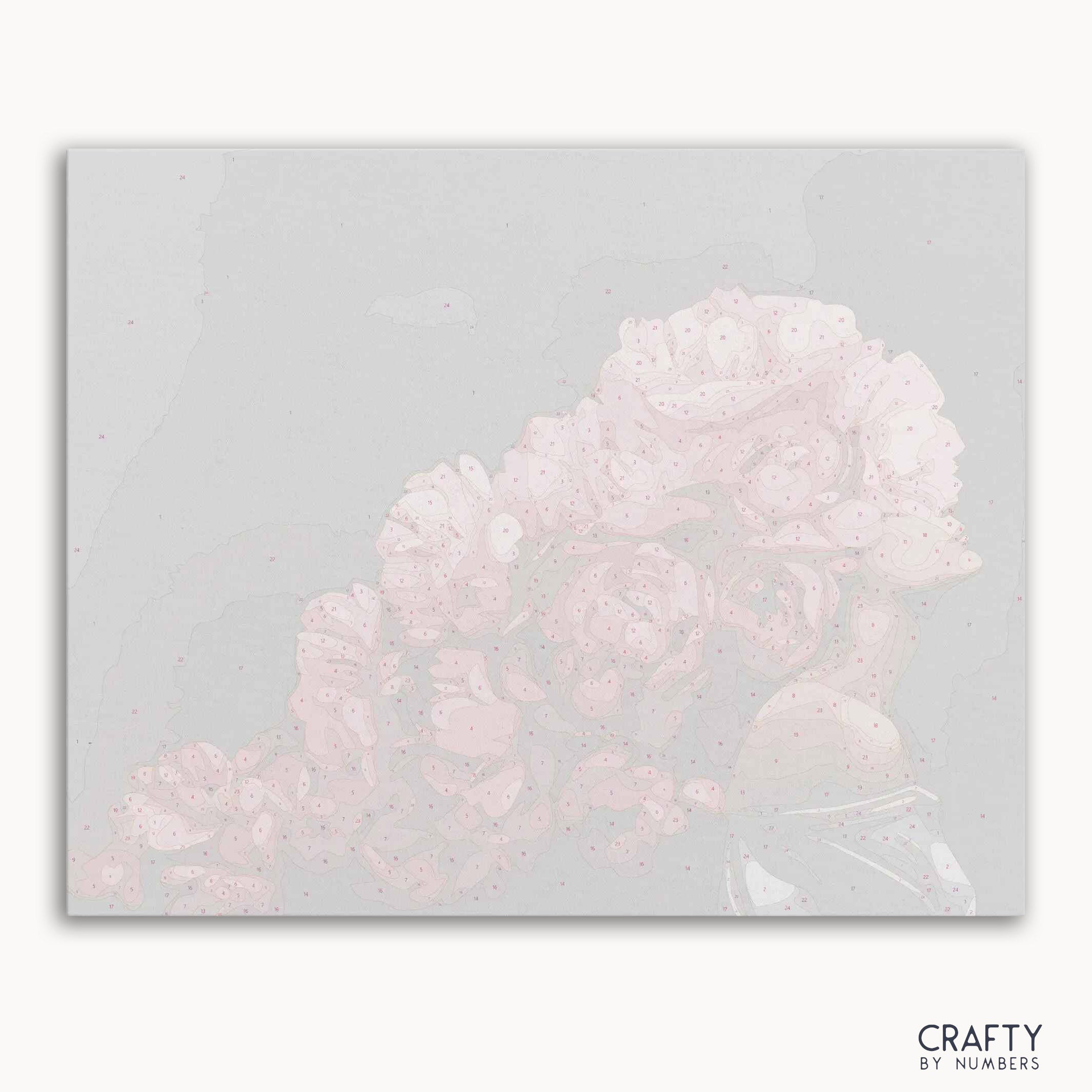 Whispers Among Roses paint by number showing delicate roses and vibrant colors, inspired by famous paintings and famous flower paintings.