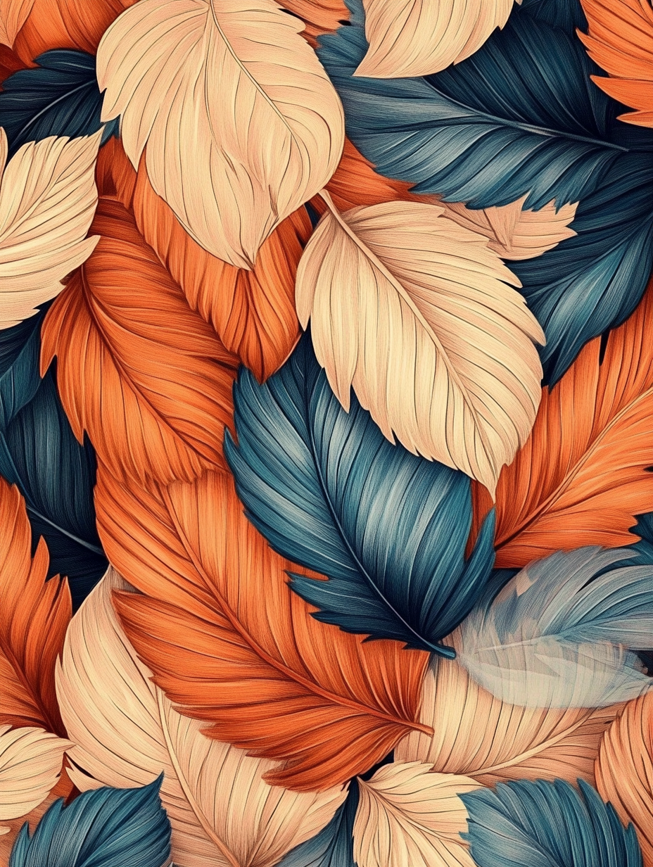 Un kit de peinture par numéros représentant un tourbillon de feuilles d'automne en or, pourpre et bleu.