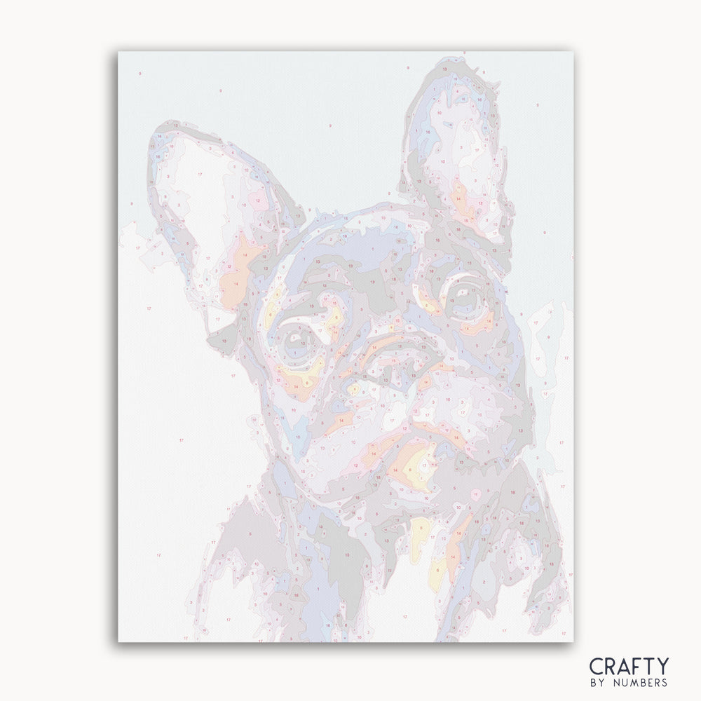French Bulldog paint by number inspired by famous paintings featuring vibrant colors and famous artists paintings style