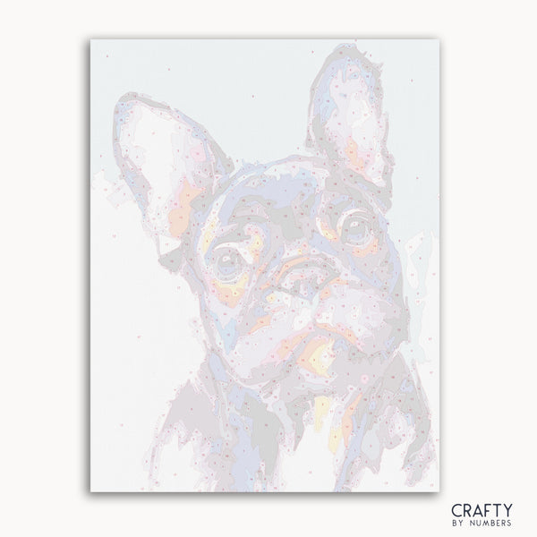 French Bulldog paint by number inspired by famous paintings featuring vibrant colors and famous artists paintings style