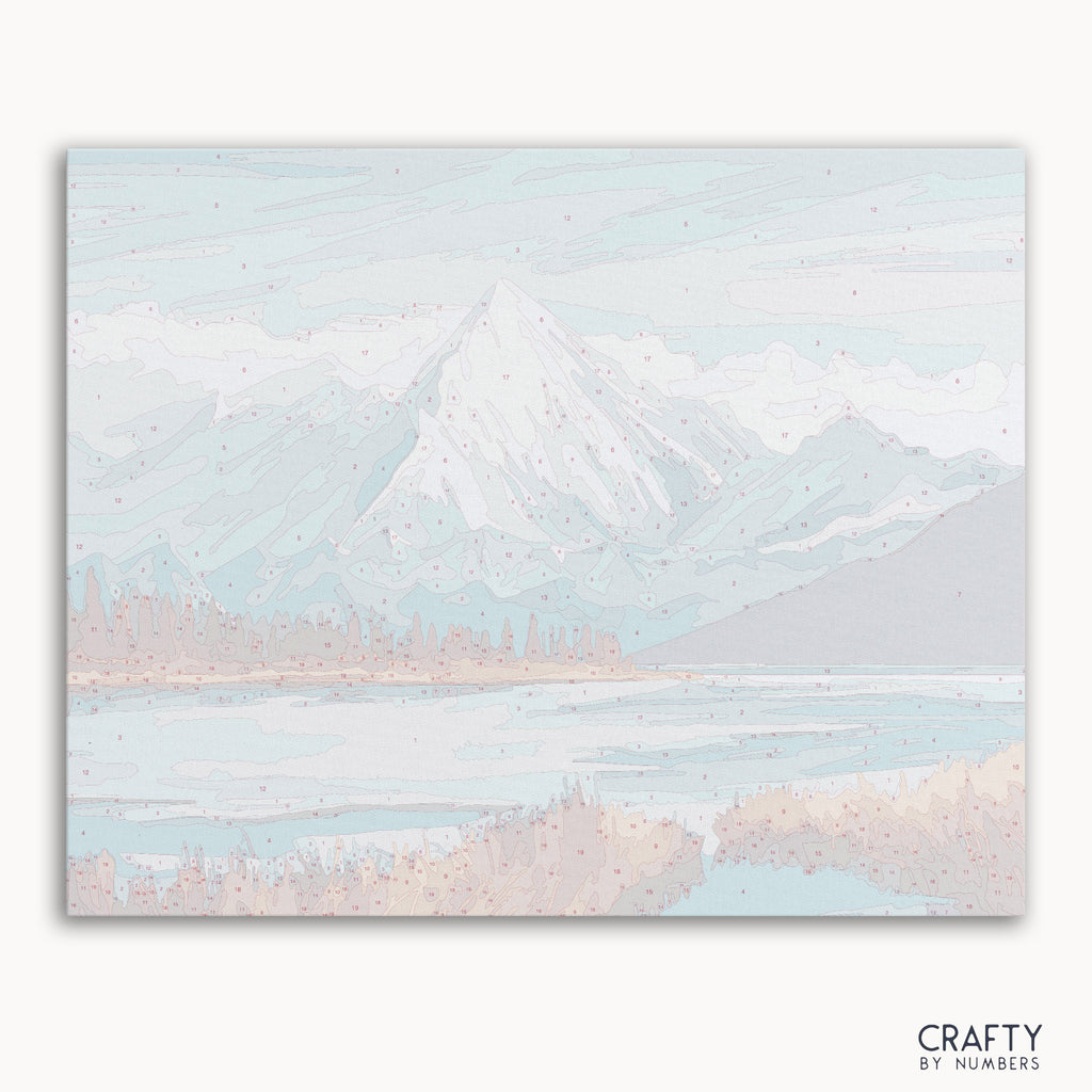 Still and Silent Mountains paint by numbers kit with canvas and paints