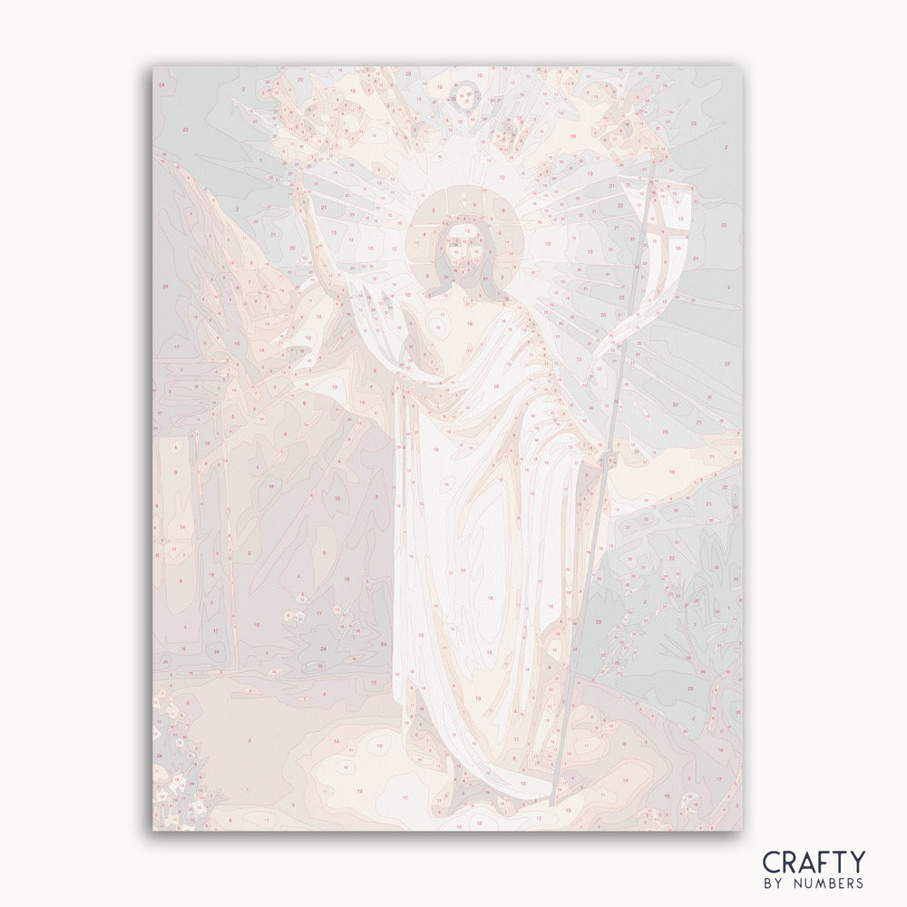 Risen Christ paint by number inspired by famous paintings with vibrant colors like van gogh famous paintings and famous art paintings.