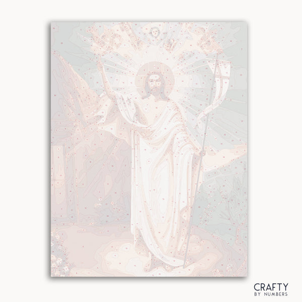 Risen Christ paint by number inspired by famous paintings with vibrant colors like van gogh famous paintings and famous art paintings.