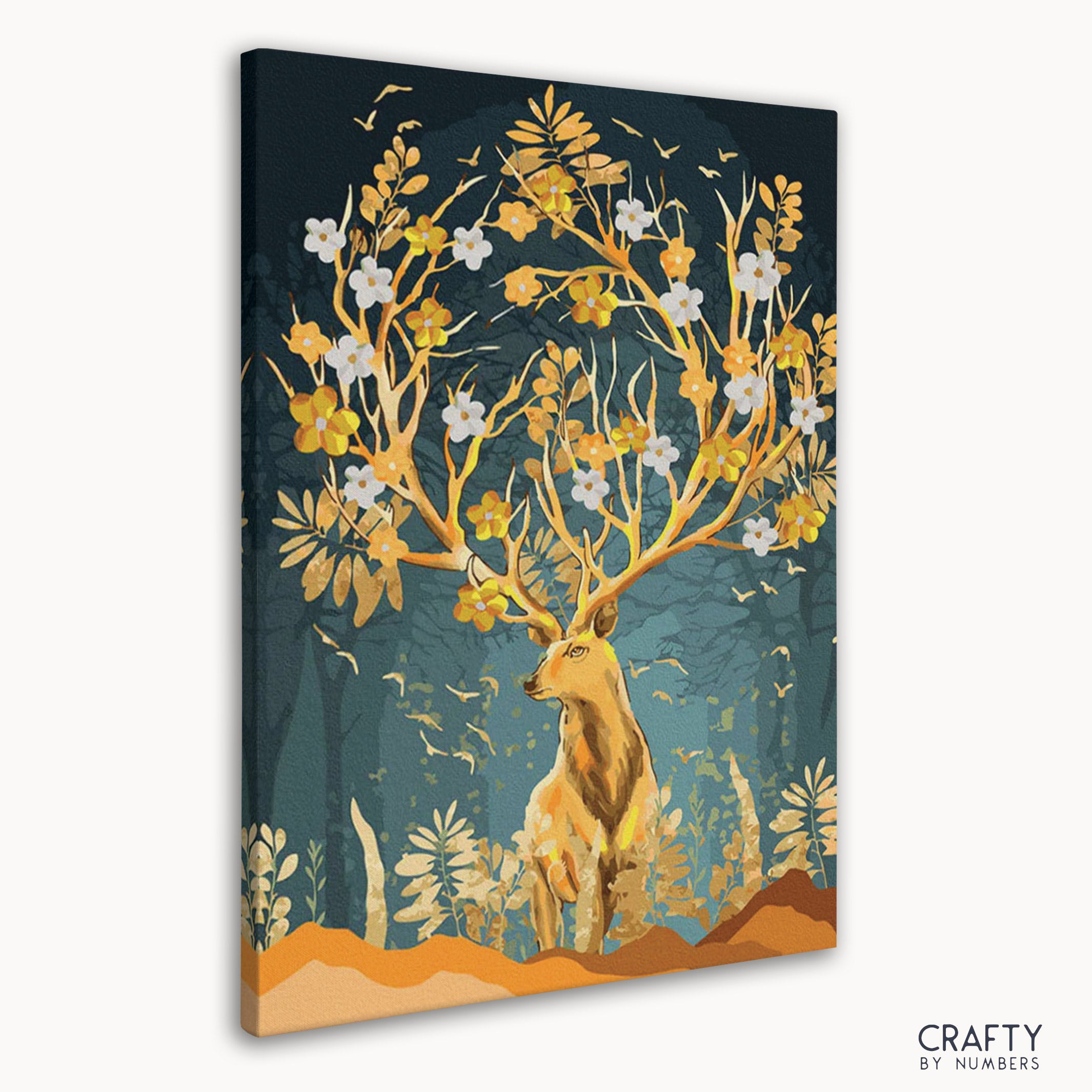 Detailed Gold-horned Deer paint by number artwork influenced by famous landscape paintings and famous artists paintings.