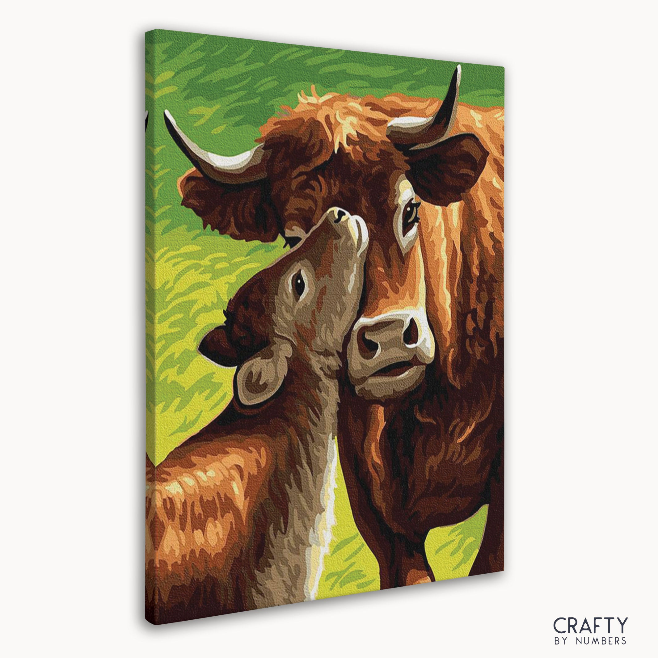Beautiful Cow Mother's Care paint by number scene reflecting famous landscape paintings and famous artists paintings influences.