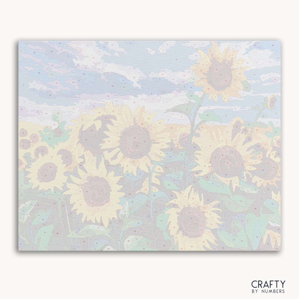 Sunflower field paint by number inspired by famous paintings and van gogh famous paintings style capturing vibrant colors.