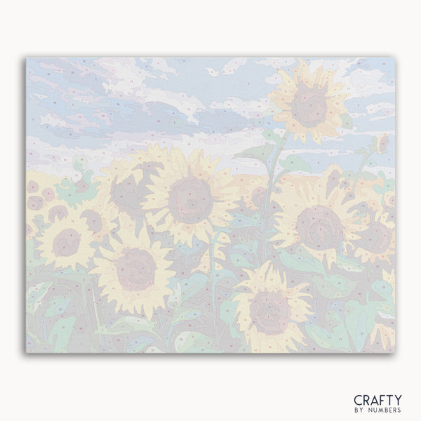 Sunflower field paint by number inspired by famous paintings and van gogh famous paintings style capturing vibrant colors.