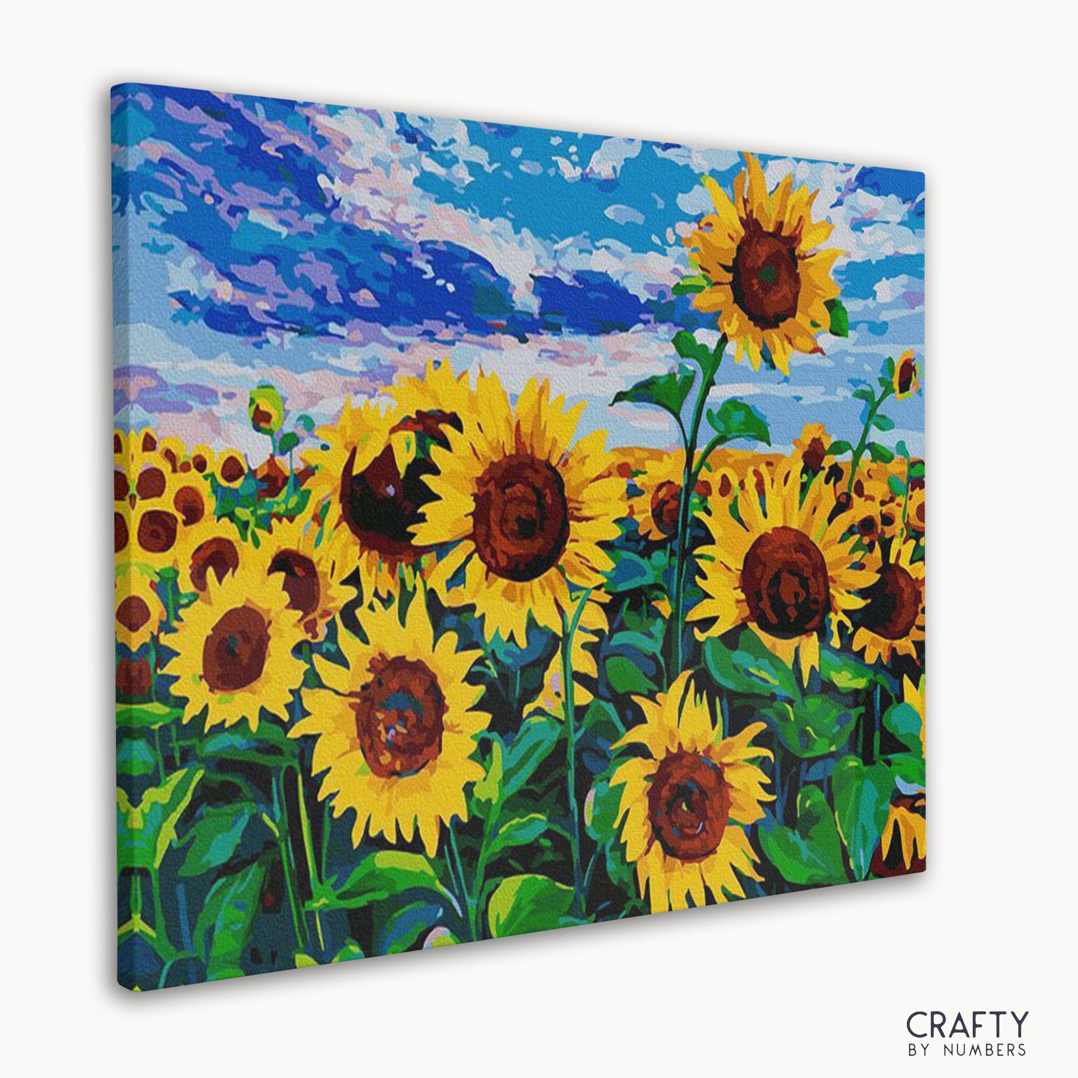 Beautiful sunflower field paint by number artwork related to famous landscape paintings and famous flower paintings.