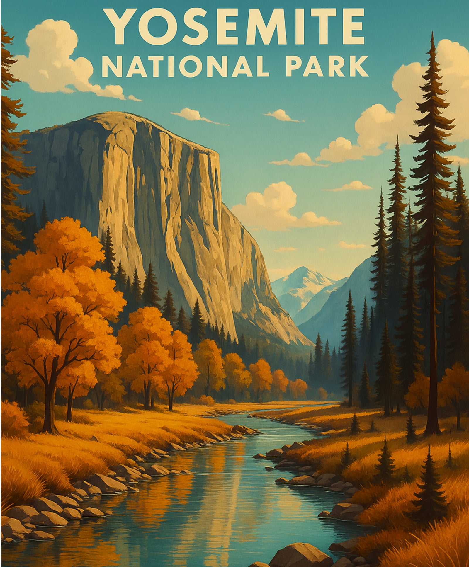 Mountain landscape paint by numbers kit inspired by Yosemite, perfect for nature lovers and outdoor art.