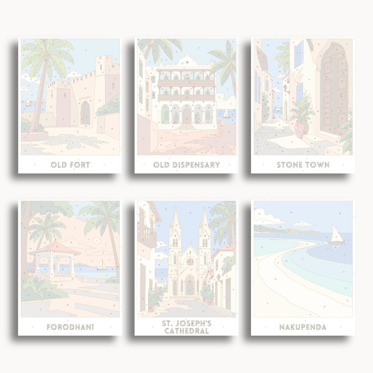 Zanzibar travel poster mini paint by numbers collection