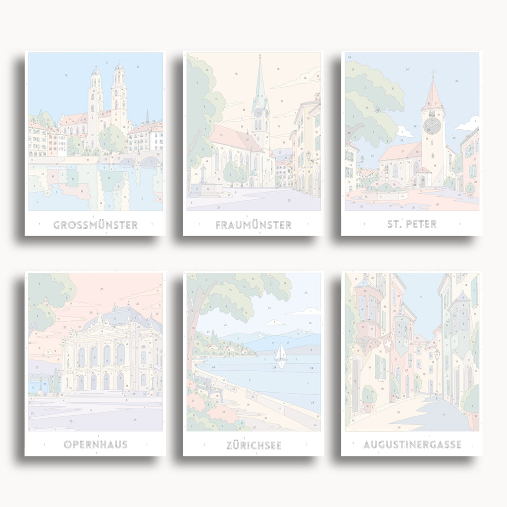 Zurich travel poster mini paint by numbers collection
