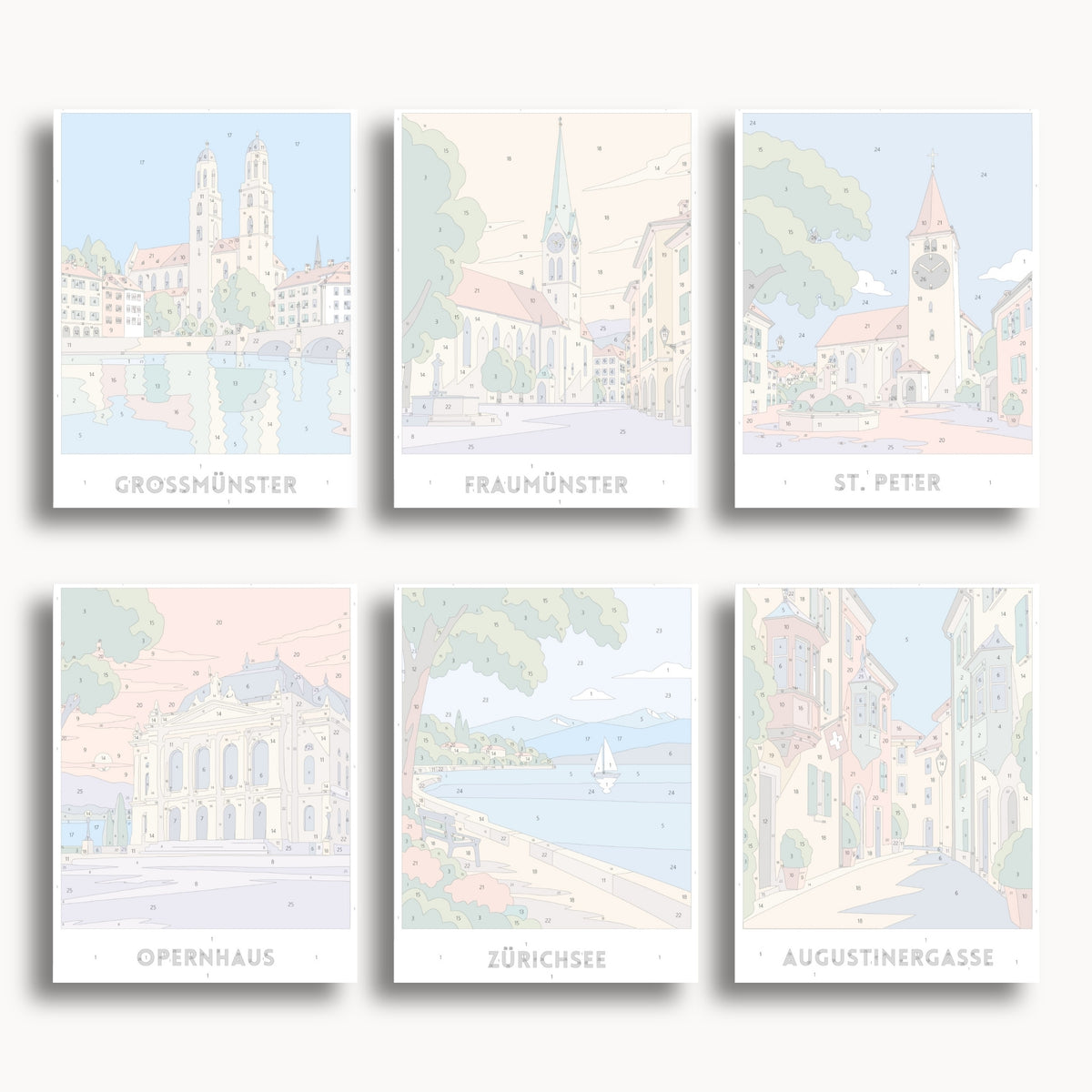 Zurich travel poster mini paint by numbers collection