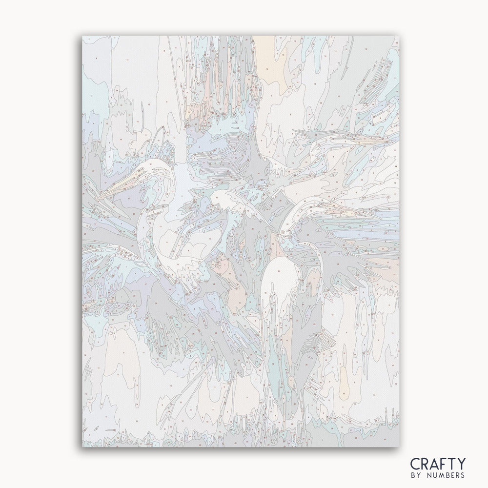 Abstract Crane Birds paint by number featuring vibrant colors inspired by famous paintings and van gogh famous paintings styles.