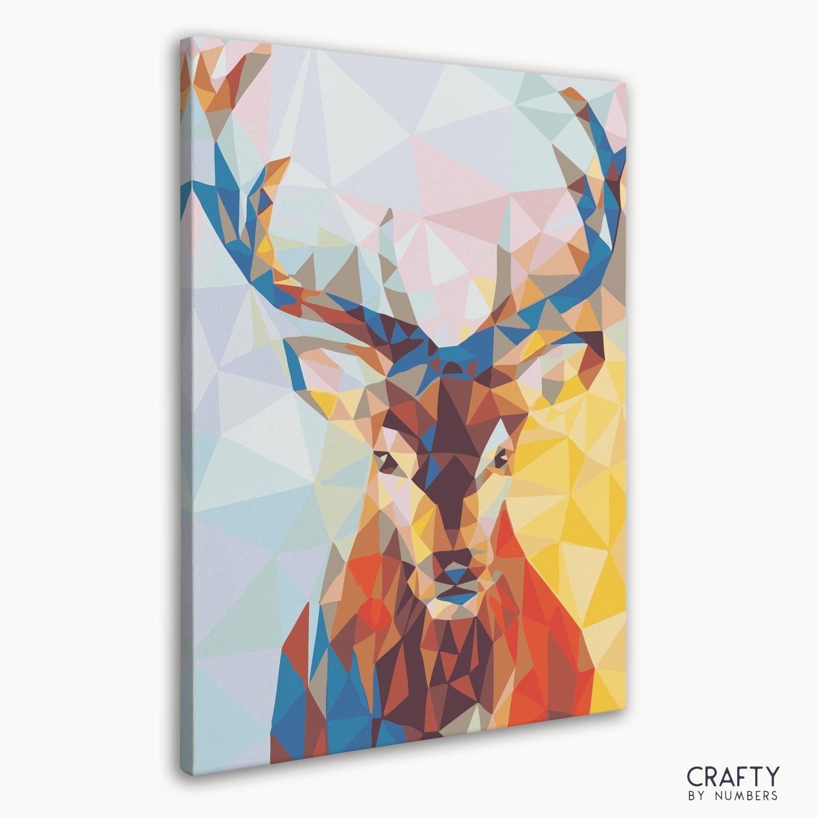 Abstract Deer design featuring bright antlers and layered facial details