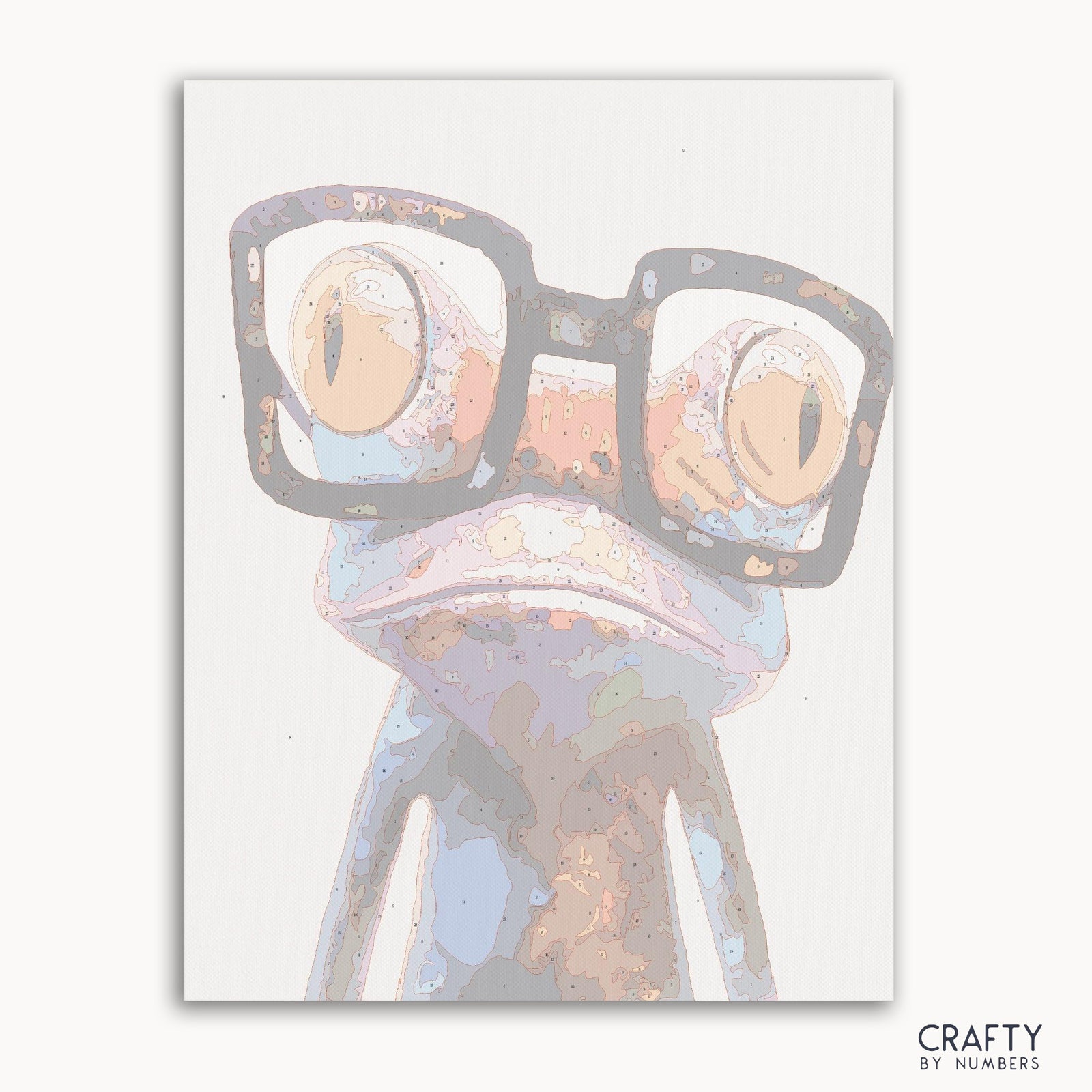 Playful frog artwork with vivid patterned skin and oversized glasses