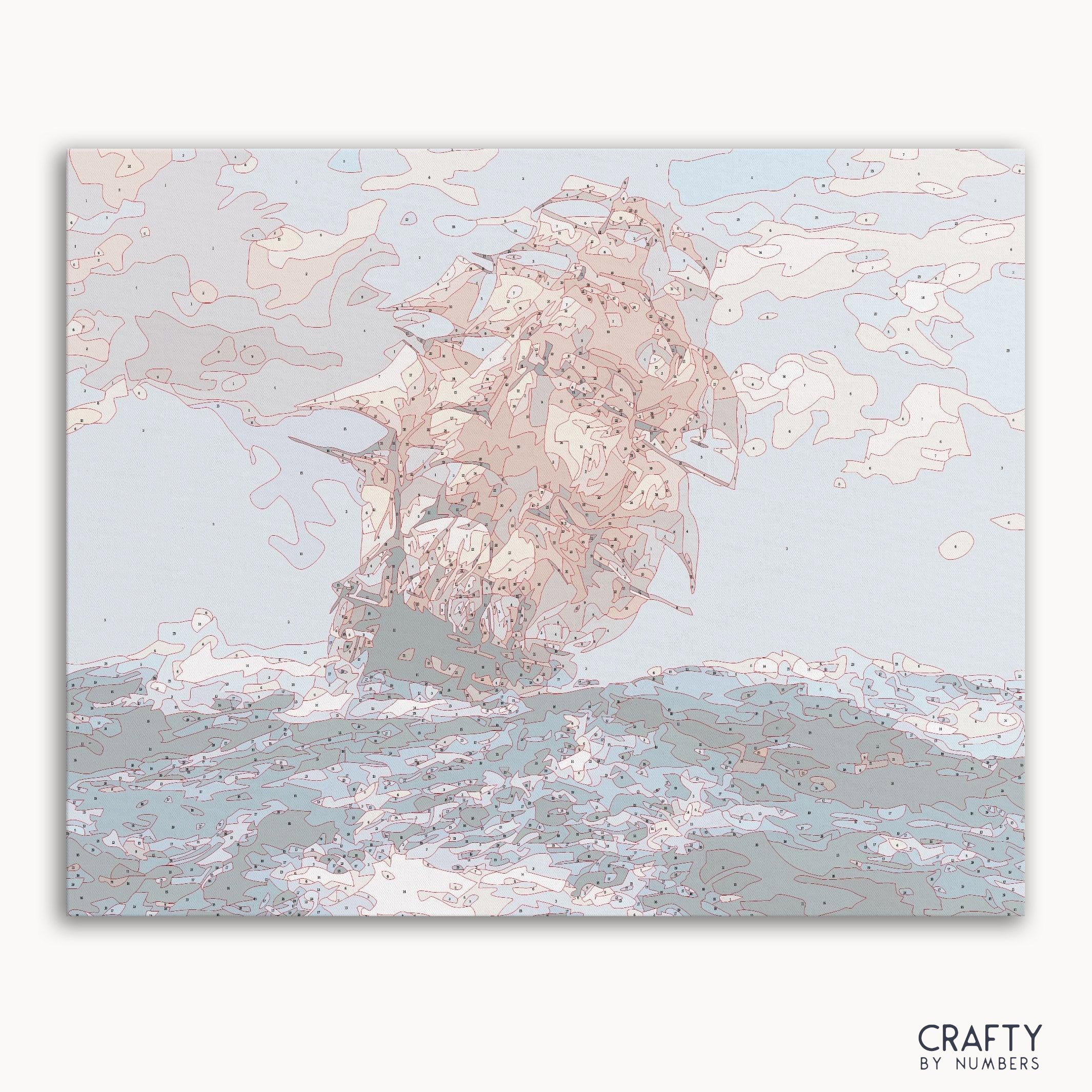 Abstract sailing ship paint by numbers inspired by famous paintings with vibrant colors.