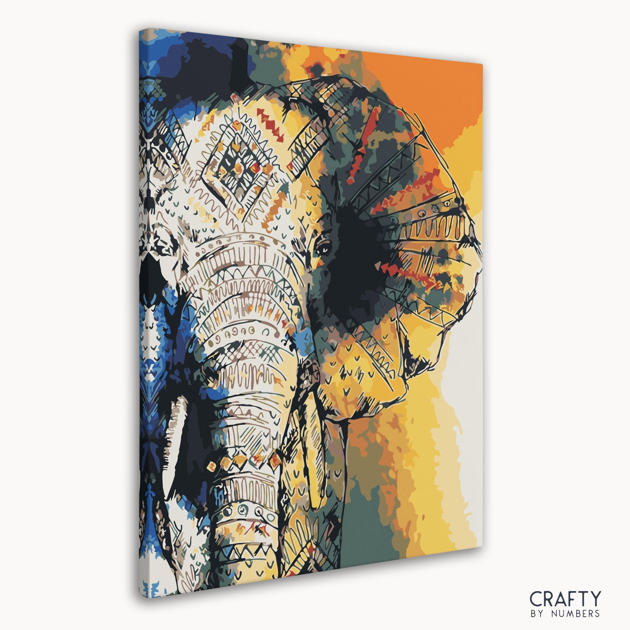 Detailed African Elephant paint by number featuring colors reminiscent of most famous paintings and famous art paintings.