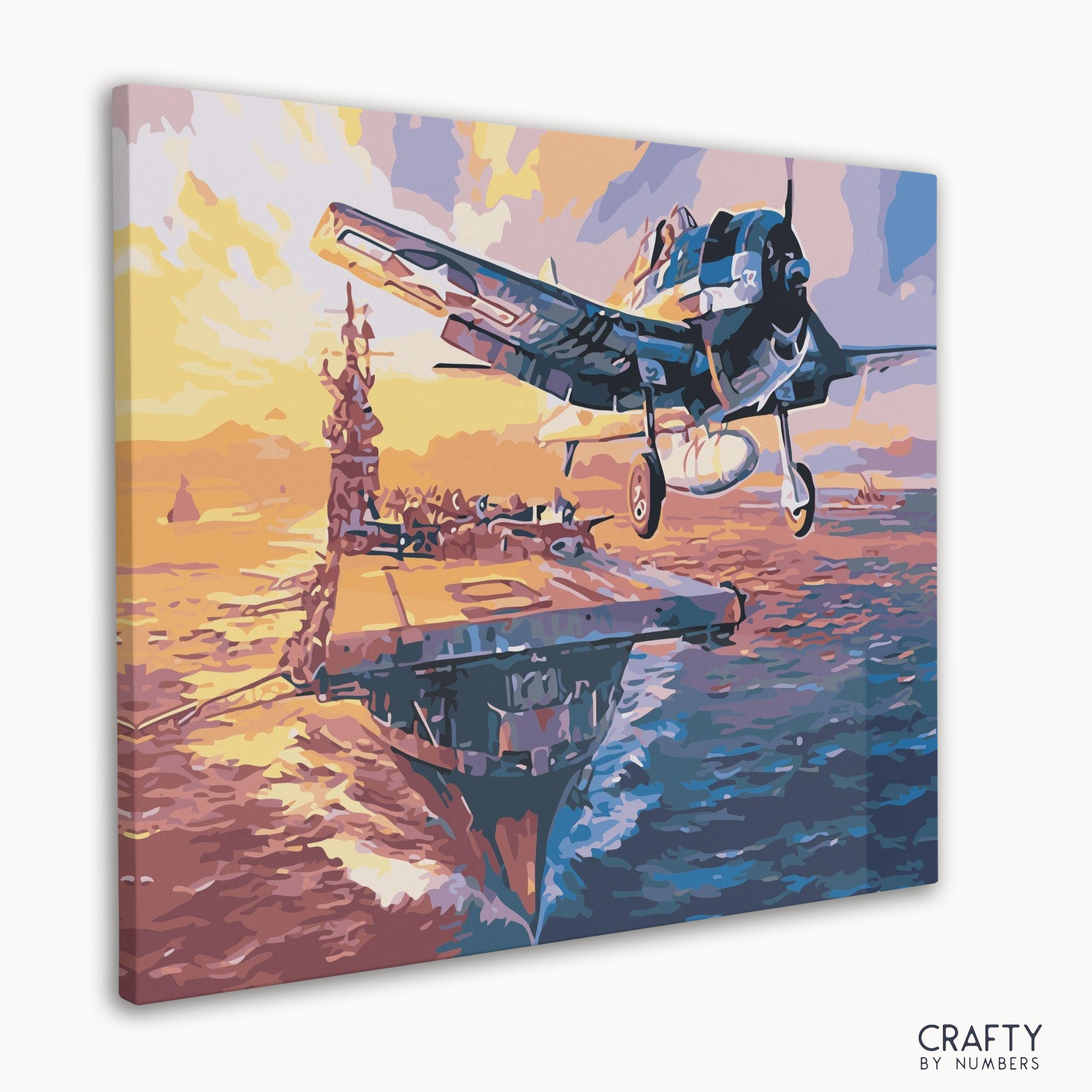Detailed Aircraft Carrier paint by number artwork featuring elements of most famous paintings and famous landscape paintings